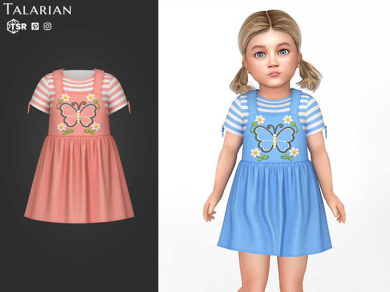 Sims 4 toddler girl clothing CC River Dress With Butterfly And Striped Top by talarian