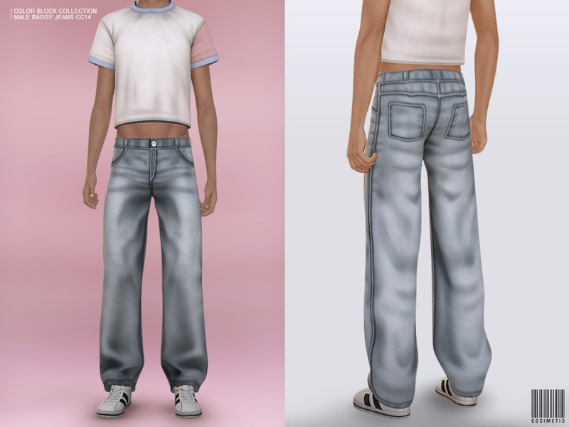 Sims 4 men’s clothing CC Color Block Collection Male Baggy Jeans by cosimetic