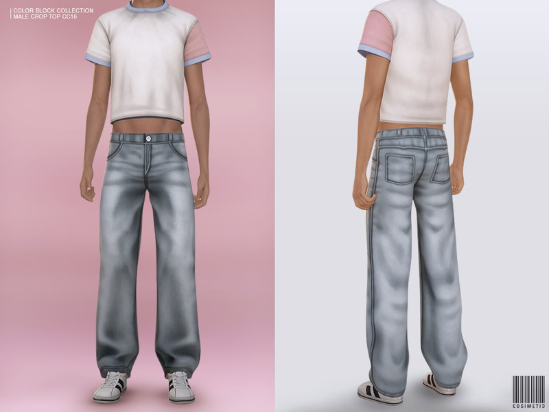 Sims 4 men’s clothing CC Color Block Collection Male Crop Top by cosimetic