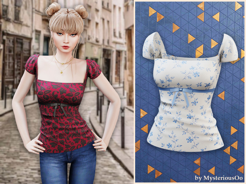 Sims 4 spring clothing CC Floral peplum blouse by MysteriousOo