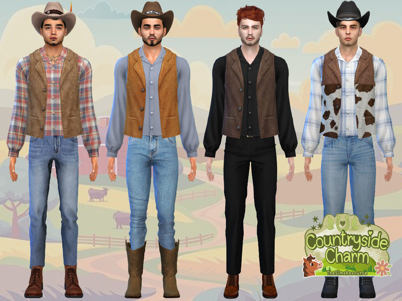 Sims 4 men’s clothing CC Hanging Country Vest Shirt by McLayneSims