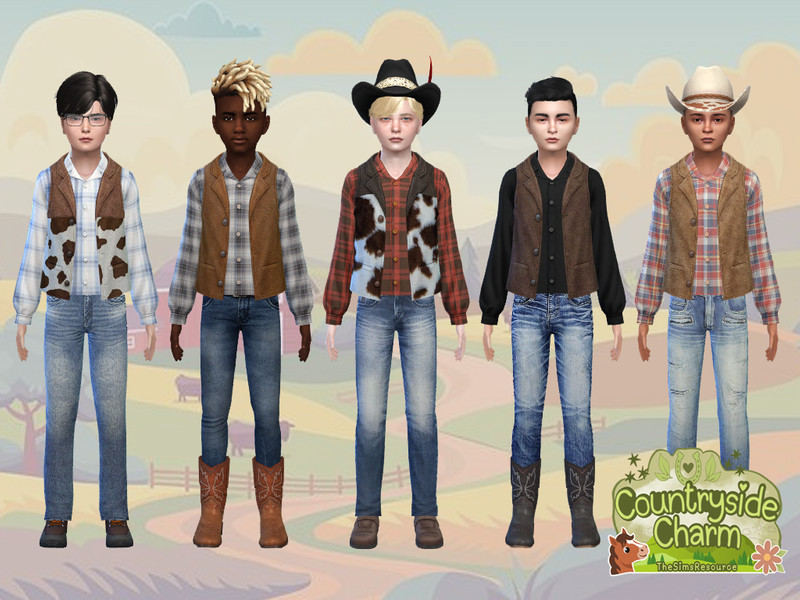 Sims 4 kids clothing CC Hanging Country Vest Shirt Boys by McLayneSims