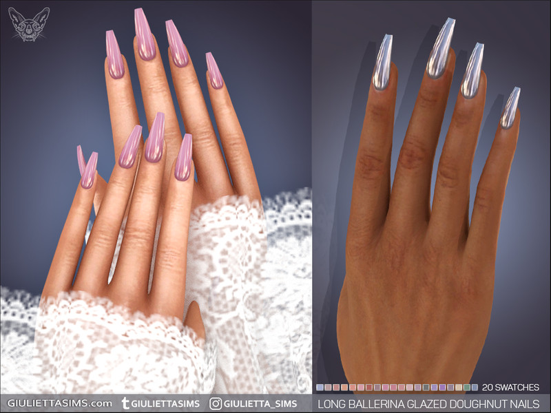 Sims 4 nail CC Long Ballerina Glazed Donut Nails by feyona