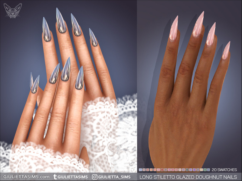Sims 4 nail CC Long Stiletto Glazed Donut Nails by feyona