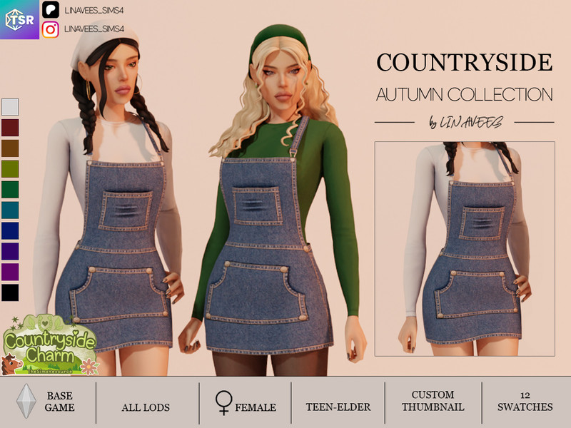 Sims 4 farm and ranch clothing CC COUNTRYSIDE CHARM - DENIM PINAFORE by linavees