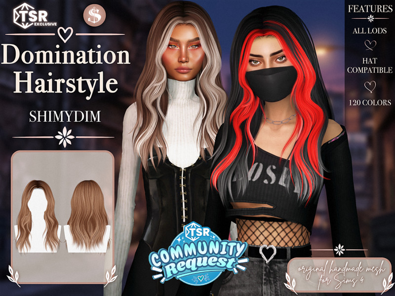 Sims 4 long flowing and layered hairstyle CC Domination Hairstyle by Shimydimsims
