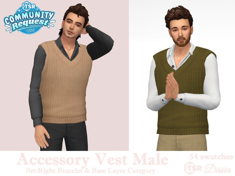 Sims 4 men’s clothing CC Accessory Vest Male - Base Layer Category by Dissia