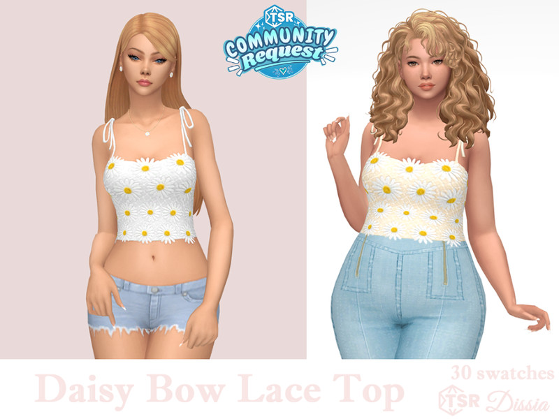 Sims 4 lace bow and ruffle fashion CC Daisy Bow Lace Top by Dissia