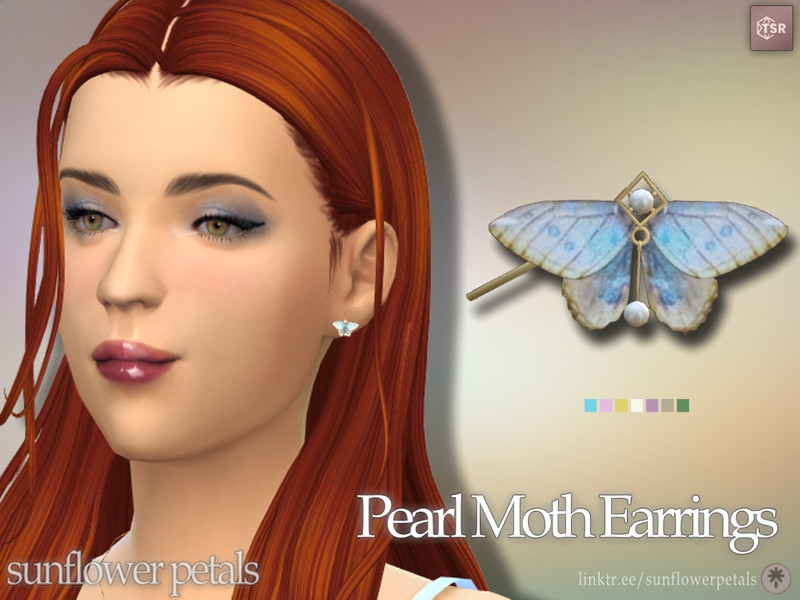 Sims 4 men’s accessory CC Pearl Moth Earrings by SunflowerPetalsCC