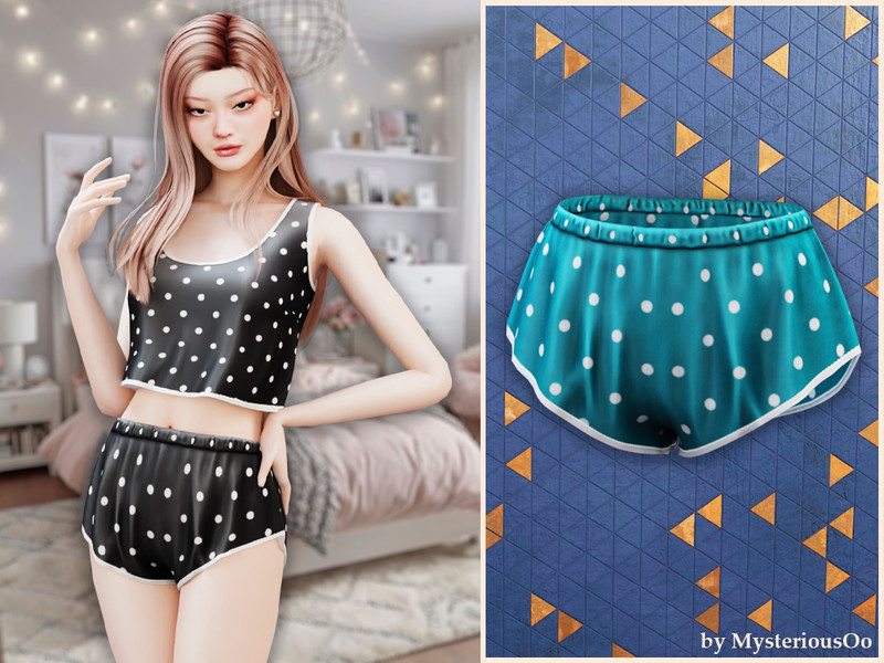 Sims 4 pajama CC Polka dot silk pajama shorts by MysteriousOo