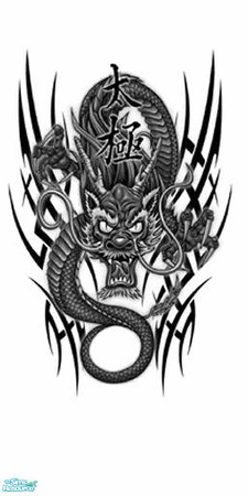 Sims 2 — chiensedragon black by skinflin — white wall dragon in black