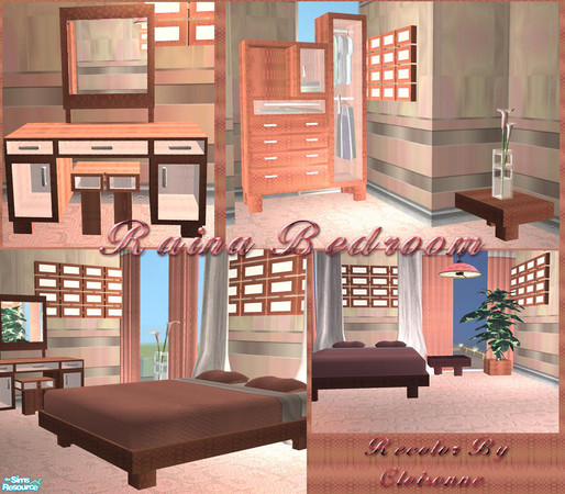 Sims 2 — Raina Bedroom by Cloisonne — Recolor of Bitzybus Maya Bedroom,the bedframe file will automaticially show as a