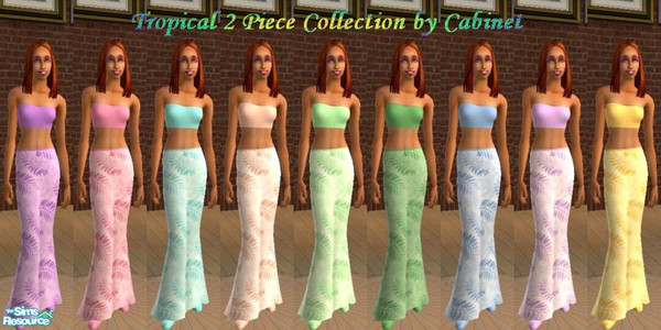 Sims 2 — Tropical 2 Piece Collection -- AF by Cabinet — Breezy and bright, your Adult Women can wear these at the beach