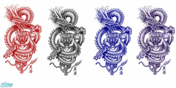 Sims 2 — chiensedragon+tiger set by skinflin — as name states dragon+tiger on white wall