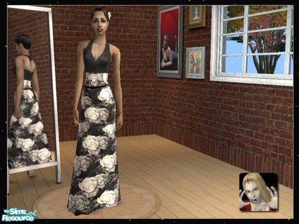 Sims 2 — Maxis Match: Flamenco Dress White by c_literati — Dress to match the OFB hairstyles with the white rose.