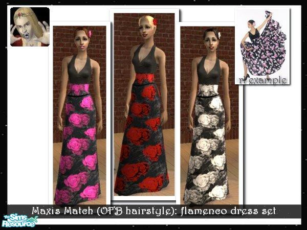 Sims 2 — Maxis Match: Flamenco Dress Set by c_literati — 3 dresses to match the Open for Business hairstyle. 