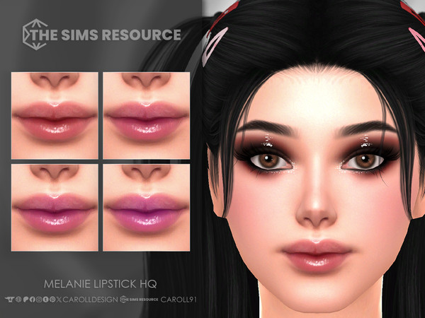 Sims 4 — Melanie Lipstick HQ by Caroll912 — A 4-swatch jelly gloss lipstick in the shades of muted red, pink and purple.