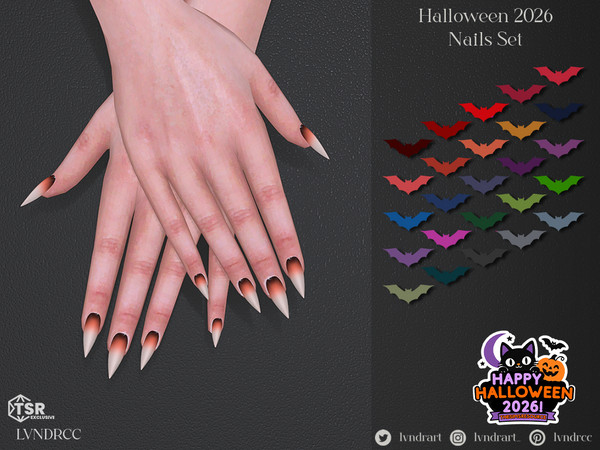 Sims 4 — Halloween 2026 LVNDR Reverse Ombre Ghost Stiletto Nails by LVNDRCC — Set of intense long stiletto nails, in