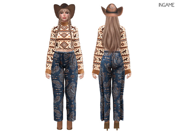 Sims 4 — DAPHS - Clothes SET565 - Boho Vibe Paisley Denim Trousers C1866 - TSR by Daph's — Dakota Cropped Sweater and