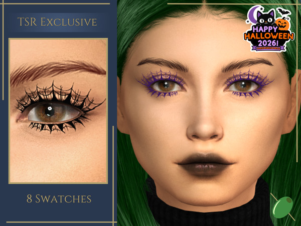 Sims 4 — Spiderweb 3D Lashes by Pitted0live — Halloween 2026 Spiderweb themed eyelashes in dark Halloween colours Top