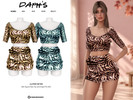 Sims 4 — Satin Square Neck Top and Draped Mini Skirt by Daph's — This satin two-piece set features a square neck crop top