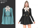 Sims 4 — Selene Dress With Oversized Bow And Belt by talarian — Mini dress with oversized bow collar, long sleeves,