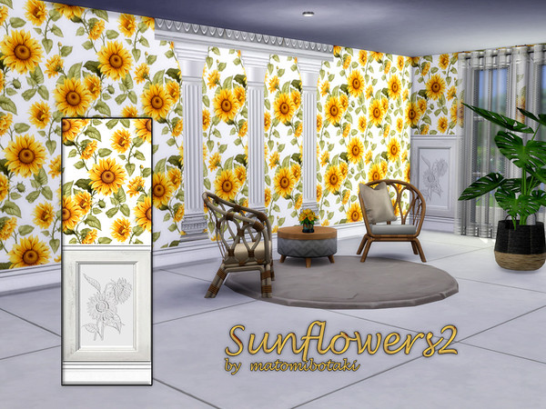 Sims 4 — Sunflowers2 by matomibotaki — A final summer greeting as autumn begins: a wallpaper set featuring three