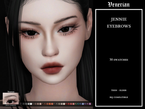 Sims 4 — Jennie Eyebrows by Venerian by Venerian — 30 swatches Teen to elder No gender or frame restrictions HQ