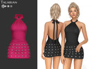 Sims 4 — Lottie Dress With Halter Tie And Studs by talarian — Mini dress with gathered halter neckline, open back, long