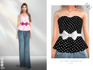Sims 4 — DOT-PRINT SLEEVELESS TOP by ZNsims — Dot pattern, sleeveless, top, bow, off-the-shoulder