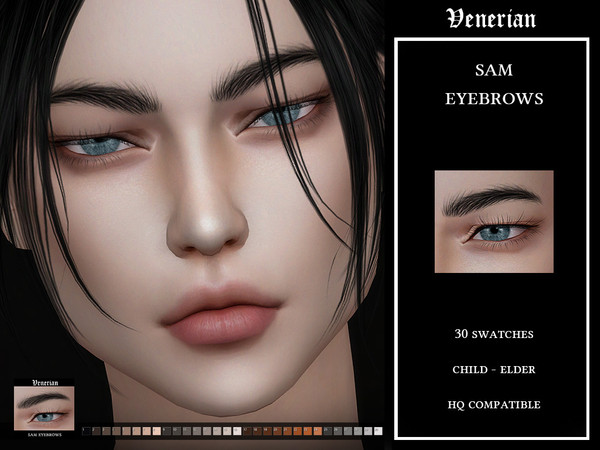 Sims 4 — Sam Eyebrows by Venerian by Venerian — 30 swatches Child to elder No gender or frame restrictions HQ compatible
