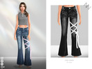 Sims 4 — LACE JEANS by ZNsims — Lace, jeans, trousers, bowknot, silk ribbon