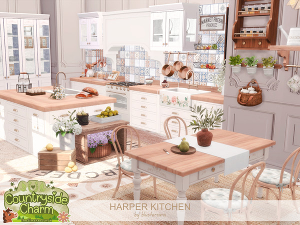 Sims 4 — Harper Kitchen by BlusterSims — The Harper Kitchen is a country living kitchen with delicate pastel tones,
