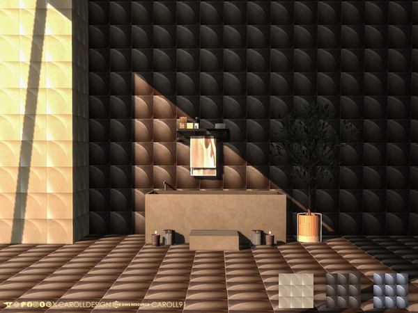 Sims 4 — Dimensione Tile Wall by Caroll912 — A 3-swatch 3D-style, tile wall in beige, brown and grey tones. Suitable for