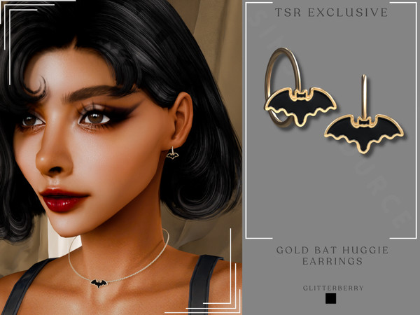Sims 4 — Gold Vampire Bat Huggie Earrings by Glitterberryfly — Gold Vampire Bat Huggie Earrings