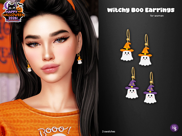 Sims 4 — Witchy Boo Earrings for woman by WisteriaSims — A little magic, a little boo! These sweet ghost earrings feature
