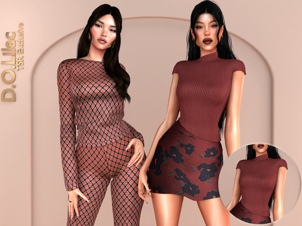 Sims 4 — Scarlet Muse Set -Top- by DOLilac — Includes: (2 Top + 2 Bottom)