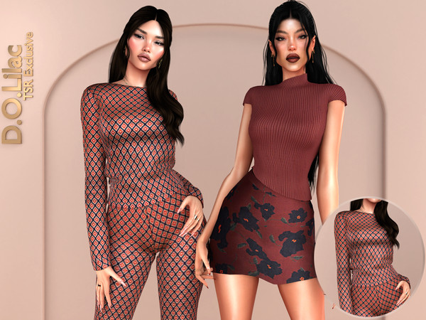 Sims 4 — Scarlet Muse Set -Top 2- by DOLilac — Includes: (2 Top + 2 Bottom)
