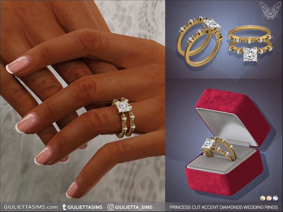 The Sims Resource | Princess Cut Accent Diamonds Engagement and Wedding ...