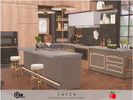 Sims 4 — Lucca - kitchen by melapples — an elegant gourmet kitchen in darker wood, gray and black. 7x6