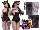 Sims 4 — Cute Halloween Ghost Cat With Moon Left Upper Arm Tattoo by MaruChanBe2 — Halloween kitties inspired tattoos for