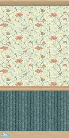Sims 2 — Country Flowers Wall 8 by ImmeK — A combination of wallpaper in teal and flowers, framed in polished lightwood,