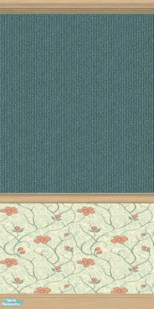 Sims 2 — Country Flowers Wall 7 by ImmeK — A combination of wallpaper in teal and flowers, framed in polished lightwood,