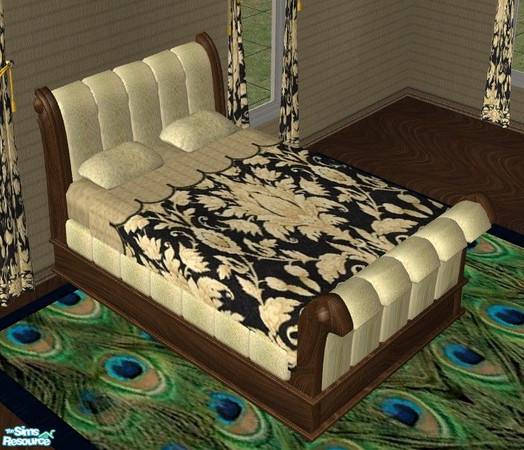 Sims 2 — Gold Coast Bedroom - Bed by Riverwillows — Wonderful bedroom made from rich dark oak, gold damask and gold silk.