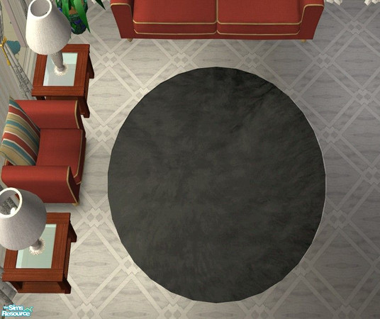 Sims 2 — Genuine 3x3 Round Sheepskin Rugs - Black by Riverwillows — Soft, beautiful rugs, in natural and 9 carefully dyed