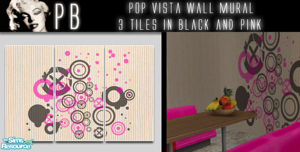 Sims 2 — Pop Vista - Black and Pink by Pb_ — This is a mini-set of 3 wallpapers. Costing 3 simoleons a pop! Download and