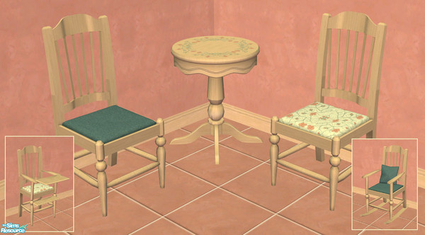 Sims 2 — Country Flowers Dining Chair Frame in Wood by ImmeK — A simple lightwood frame for the \"Cozinator\"