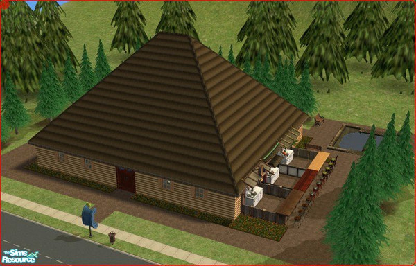 Sims 2 — Small log house shop by Songe — A small shop, with several rooms, including clothing/jewelry shop, pet shop,