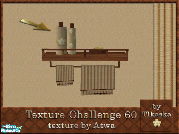 Sims 2 — TC60 Atwa\'s Bathroom - Bathshelf - Deco by tlkaska — This dark wood and beige set with little yellow flowers