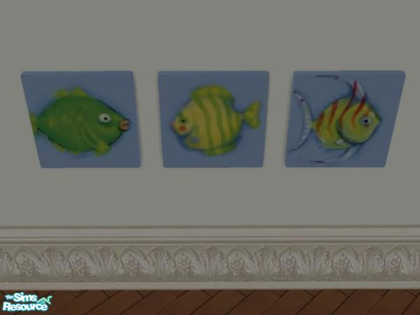 Sims 2 — Three Fish Pictures by priestmere —  These are great for a kid's room or a fish themed bathroom.